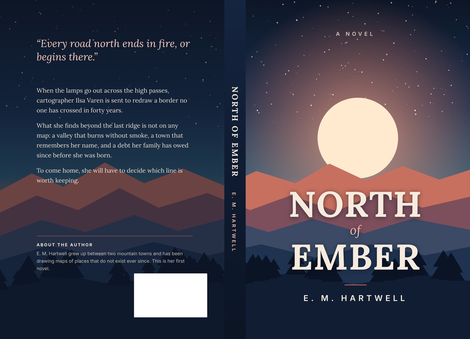 A full wraparound paperback cover: back cover, spine and front cover in one file